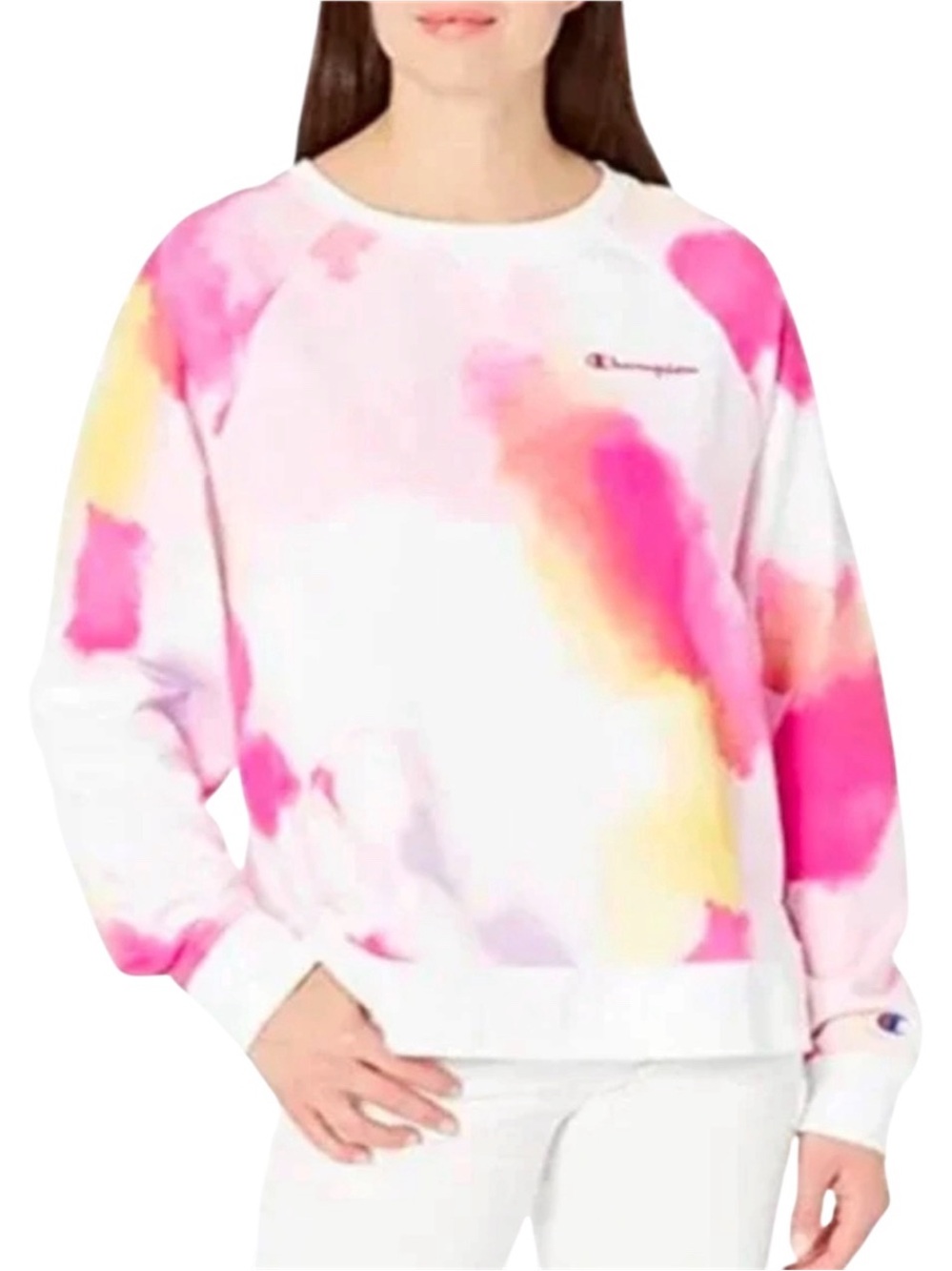 Champion Watercolor Tie-Dye Sweatshirt in Pink & Yellow